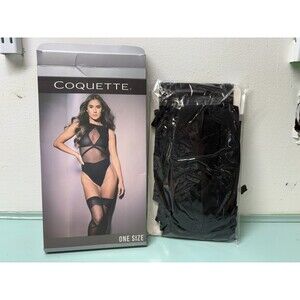 Black Coquette Teddy & THIGH HIGH STOCKINGS One Size - 100% nylon